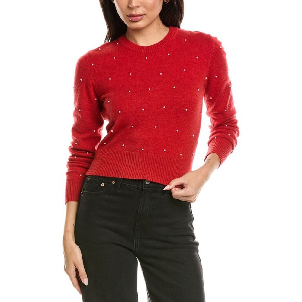 Brodie Cashmere Womens Little Pearl Crewneck Wool & Cashmere-Blend Sweater, Red